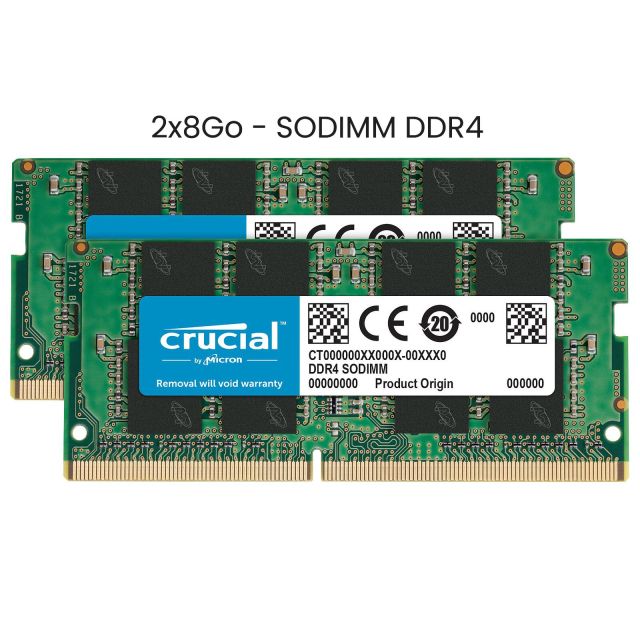 Kit Barrettes Mémoire SODIMM DDR4 16Go (2x8Go) Crucial 3200Mhz (Vert) - CT2K8G4SFRA32A