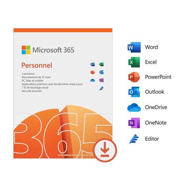 Microsoft 365 Famille - 1 Utilisateurs - PC/Mac/iOs/Android - 1 an - En téléchargement